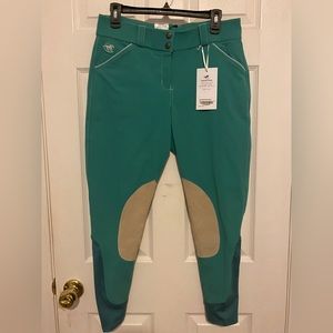 Piper Evolution Breeches, 32R, Mid Rise Knee Patch, NWT, Eucalyptus w/ tan patch